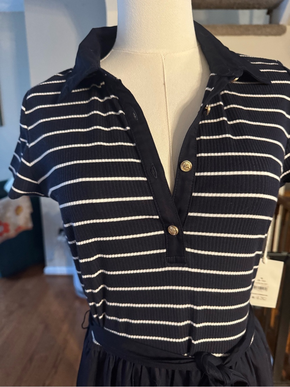 Free Assembly Navy Striped Polo Mixed Midi Dress- M, NWT - Picture 4 of 7